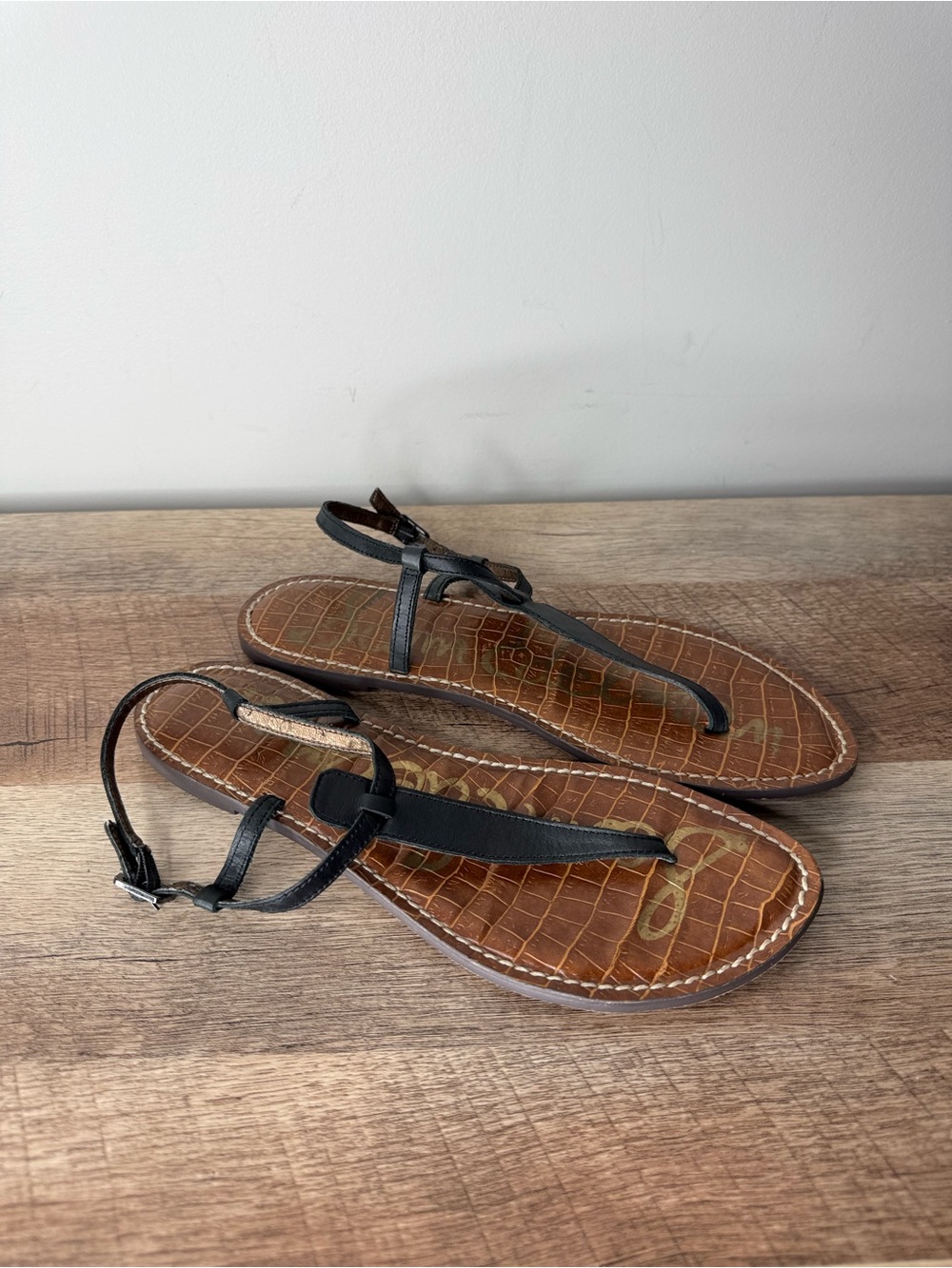 SAM EDELMAN Black Leather Gigi Sandals Flat Thong Gladiator Sling Back Size 9.5 - Picture 4 of 12